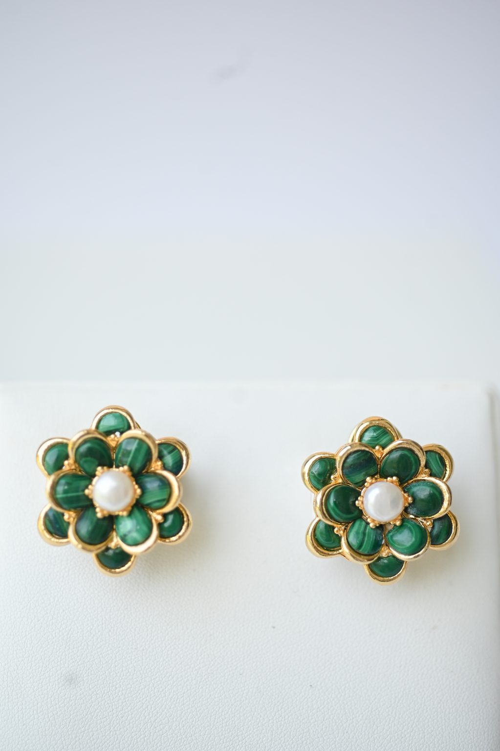 Malachite Climbing Rose Earrings - AZURE - Sterling Silver - Gold-Plated